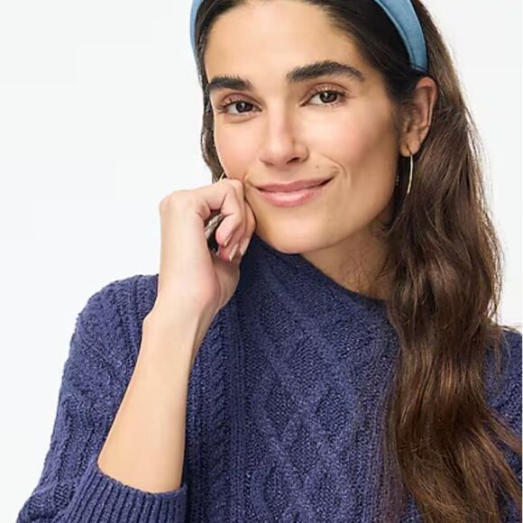 J. Crew Factory CF738 Navy Blue Mockneck cable-knit sweater size s NWT - Picture 2 of 10